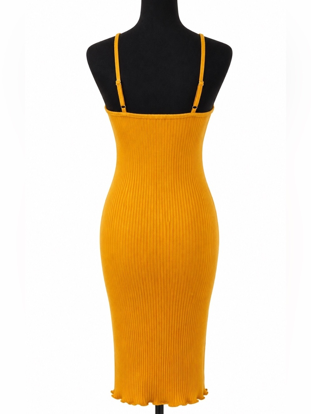 Sleeveless Ribbed Button-Front Midi Dress in Mustard - Picture 2 of 2